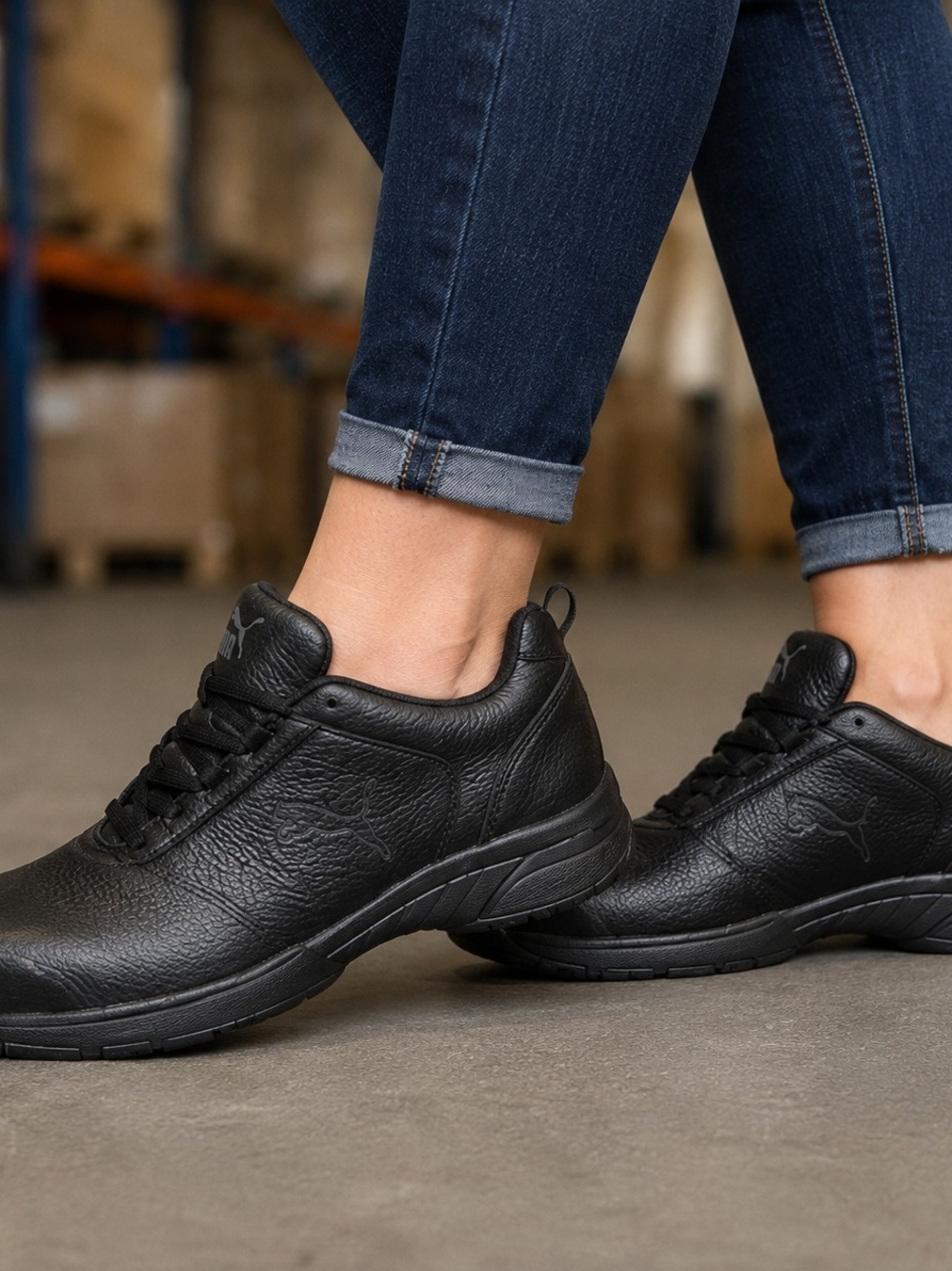 #2104 Puma Safety Women’s Black Leather Steel Toe Slip Resistant Work Shoes